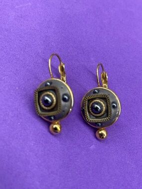 Gold-Tone Drop Earrings with Black and gray Accents